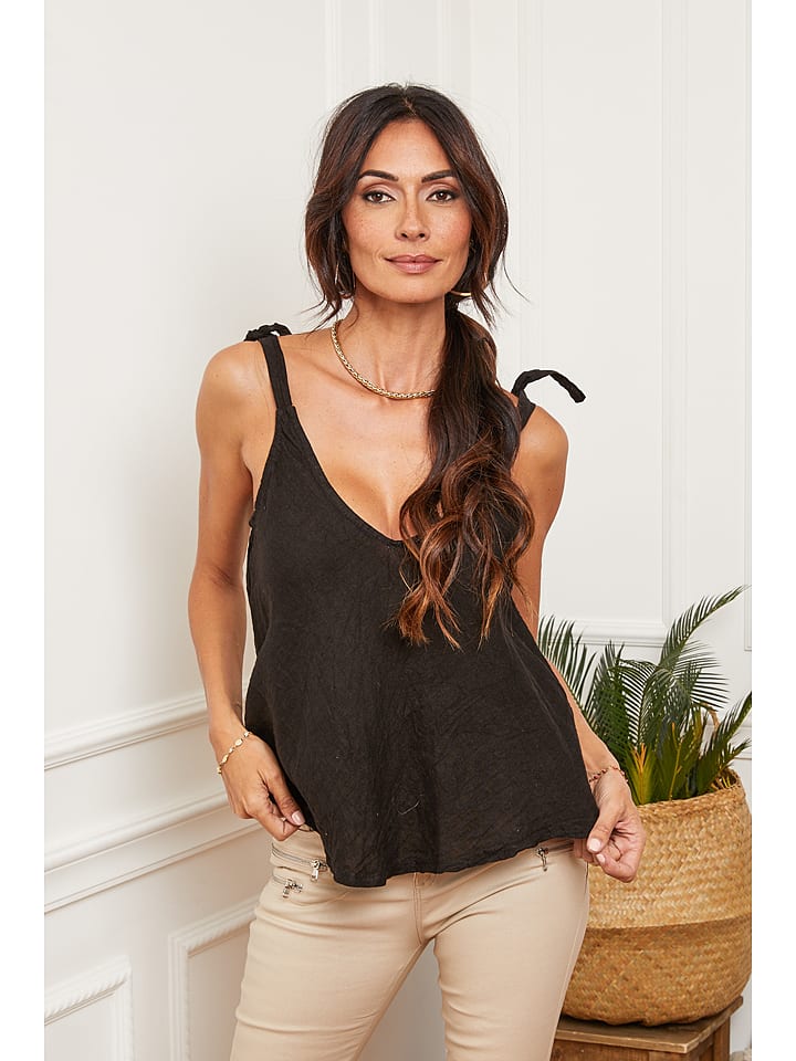 La Compagnie Du Lin Lniany top w kolorze czarnym