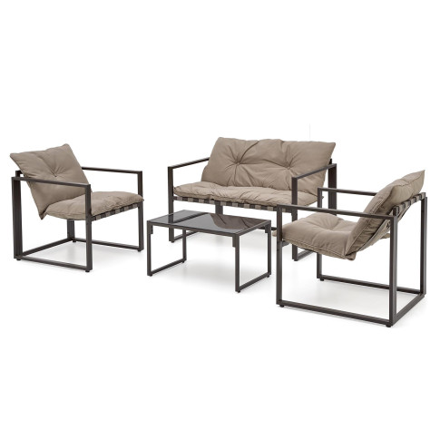 Beżowy zestaw ogrodowy sofa + 2 fotele + ława C8-W03