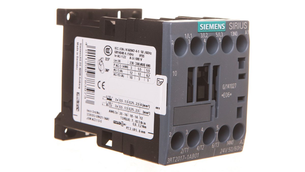 Siemens Contactor.ac3:5.5kw 1no ac24v 50/60hz 3rt2017-1ab01 3RT2017-1AB01