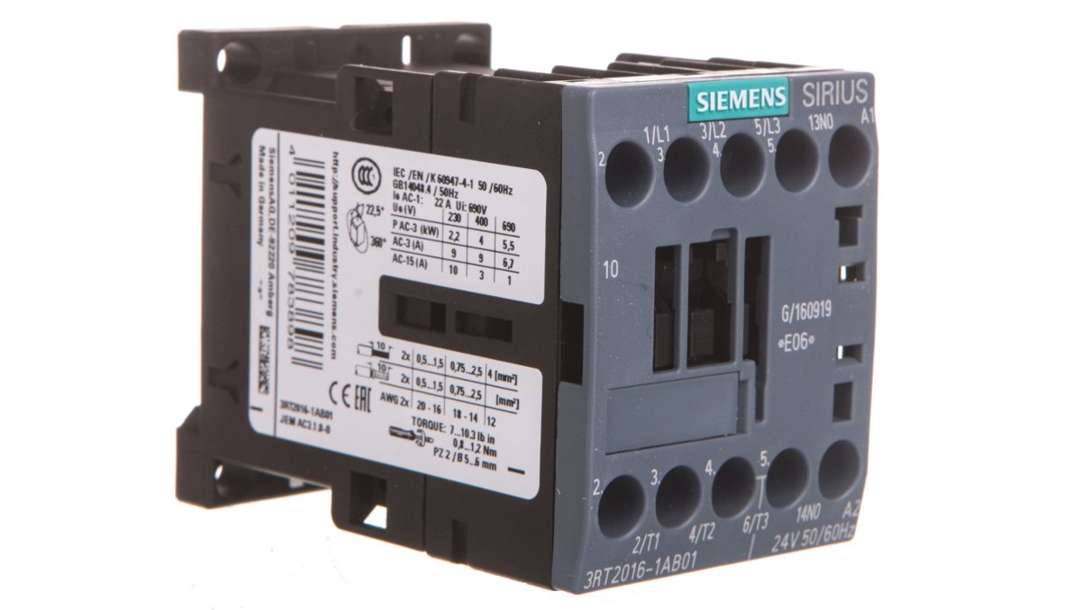 Siemens Indus.Sector stycznik 3rt2016  1 AB01 4 KW/400 V 24 Vac 1S stycznik mocowy do przełączania 4011209783898 na prąd zmienny 3RT20161AB01