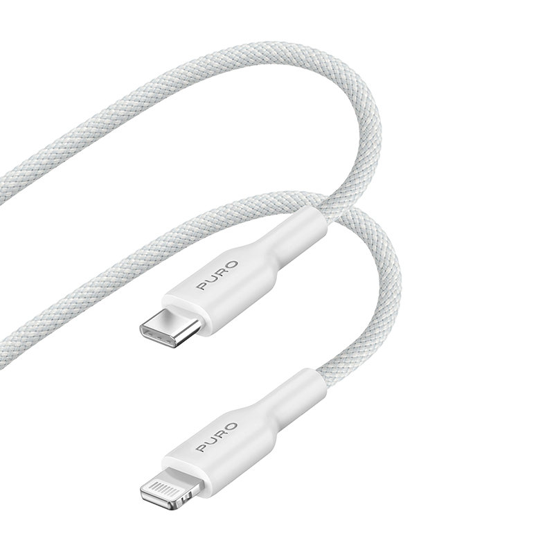 PURO Fabric - Kabel w oplocie USB-C / Lightning MFi 1,2m (biały)