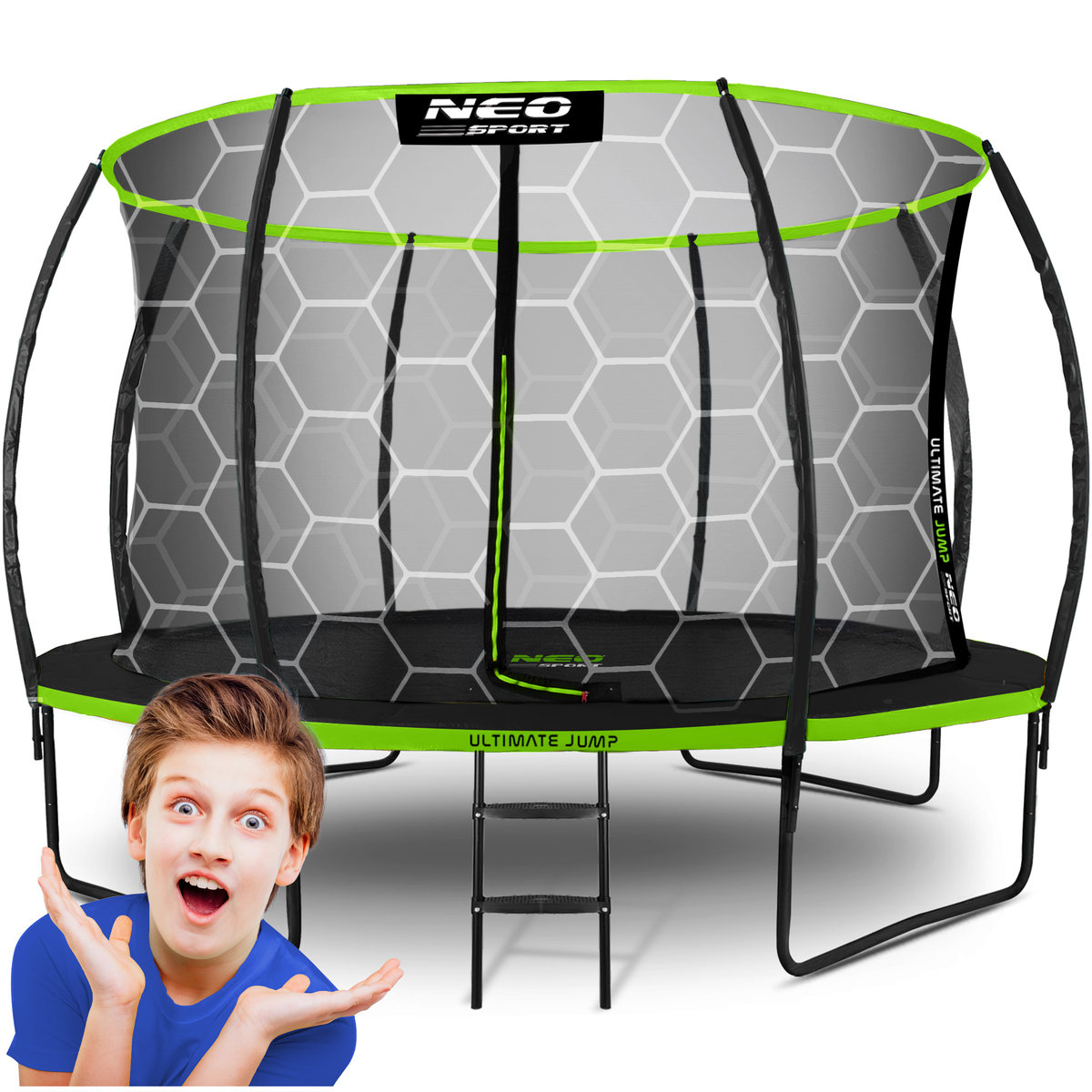 Trampolina ogrodowa dla dzieci Premium z siatką wewnętrzną Neo-Sport 374cm 12ft