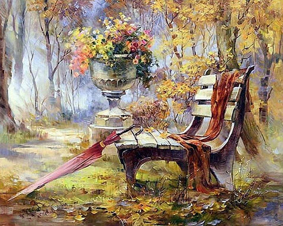 Haft Diamentowy Leśna Ławka 45x55 cm K