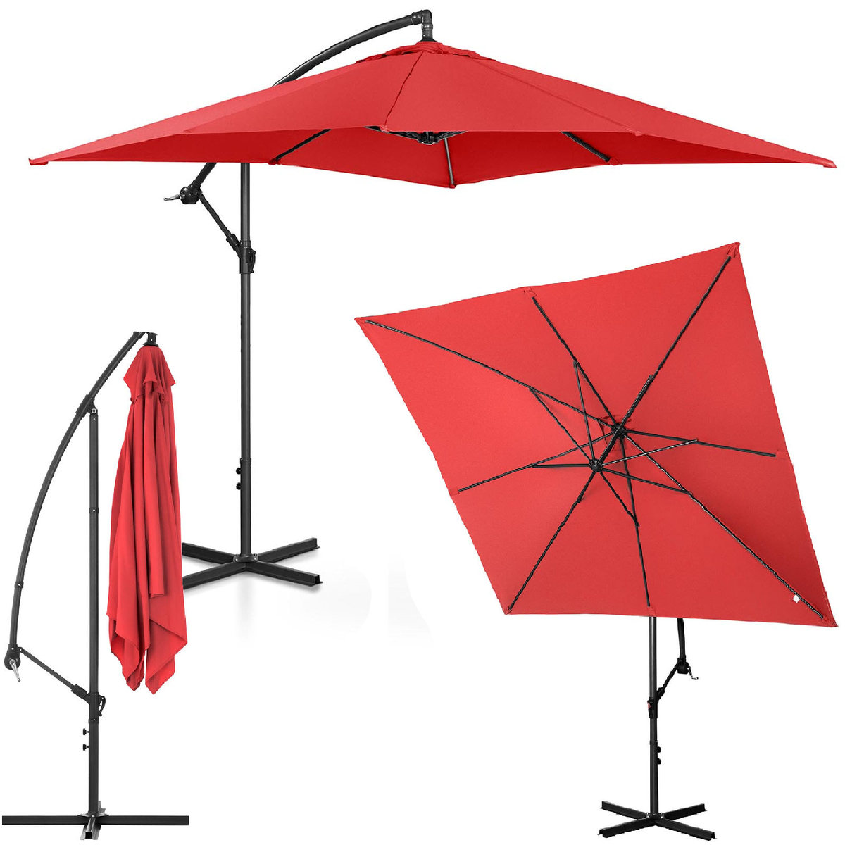 Uniprodo Parasol ogrodowy wiszący - czerwony - kwadratowy - 250 x 250 cm - uchylny UNI_UMBRELLA_SQ250RE_N