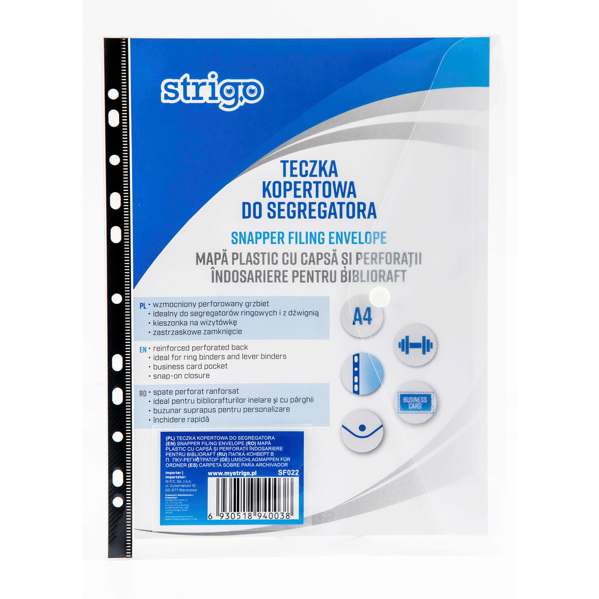 Strigo Teczka kopertowa PP A4 z perforacją SF022 STRIGO