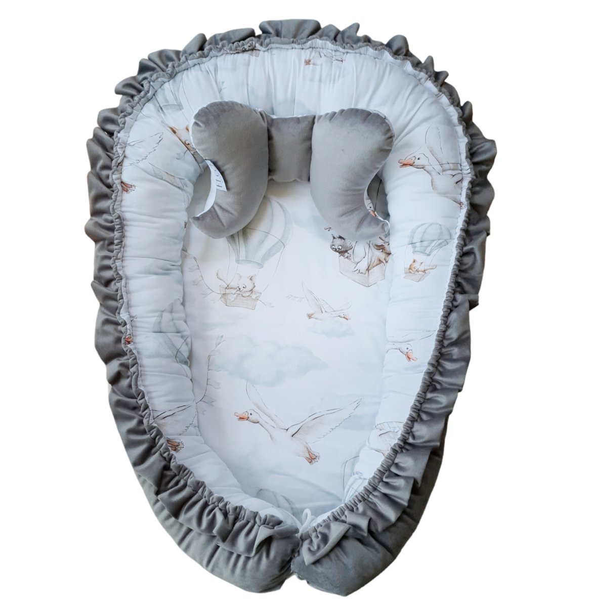 ELULE Kokon niemowlęcy z poduszką, gniazdo, otulacz z materiałów PREMIUM - Szary