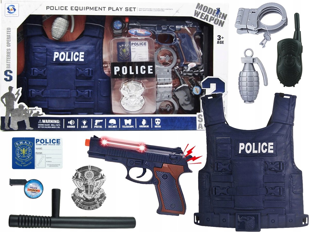 Pistolet Zestaw Kamizelka Policjant Światło Dźwięk