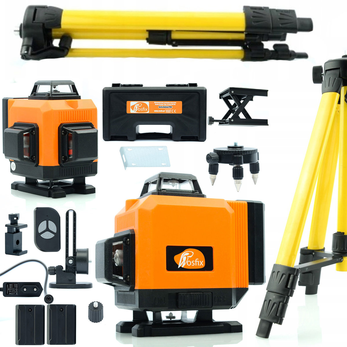 Rosfix Poziomica laserowa Rosfix Orange Tiger 16 linii ROT16L + Statyw 43-120cm do poziomicy laserowej Rosfix z pokrowcem