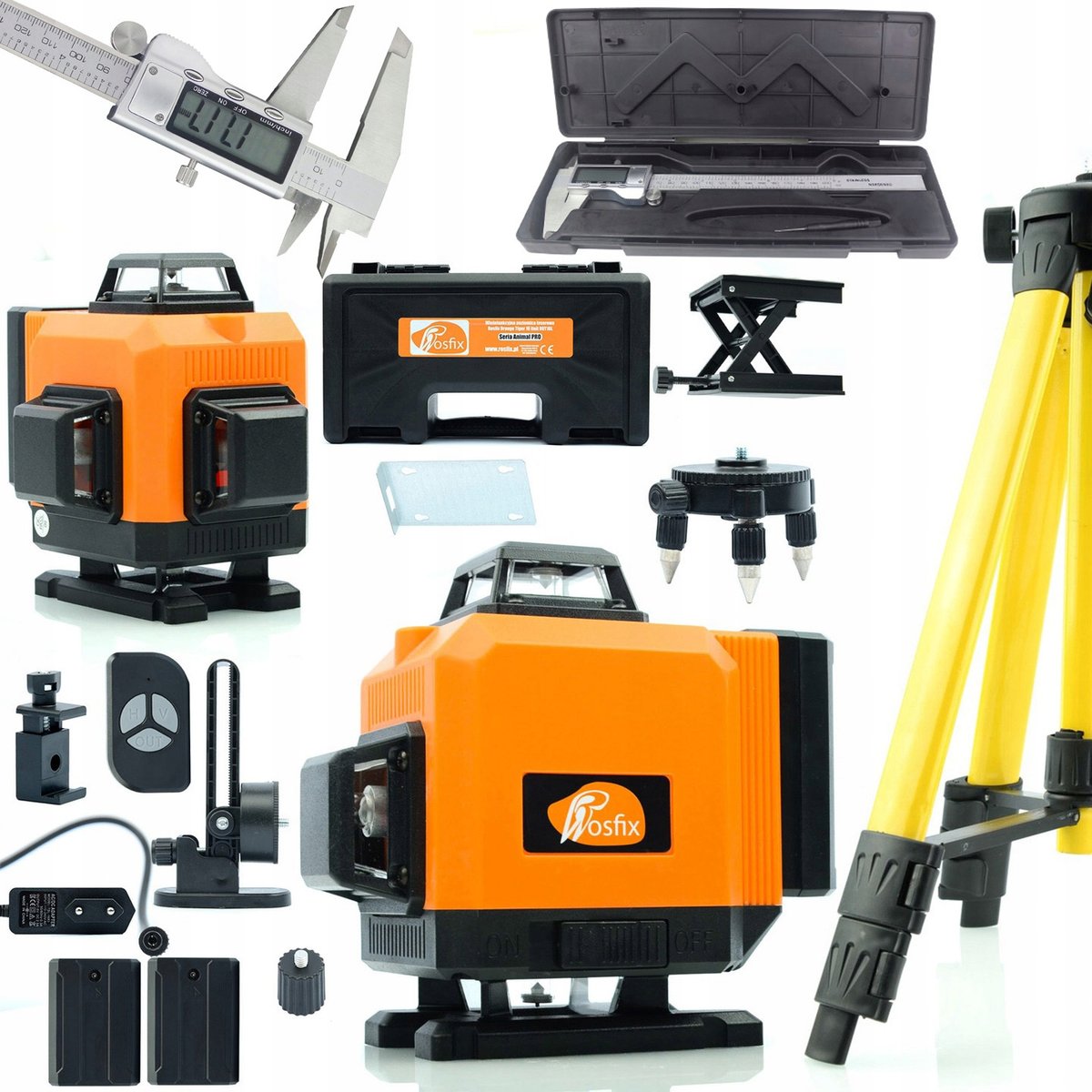 Rosfix Poziomica laserowa Rosfix Orange Tiger 16 linii ROT16L + Statyw 43-120cm do poziomicy laserowej Rosfix z pokrowcem + Profesjonalna metalowa s..