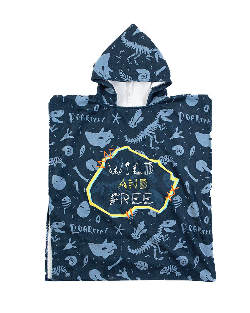 Plażowe poncho dziecięce dinozaur ręcznik z kapturem 9-12 lat Trex 65x75 cm