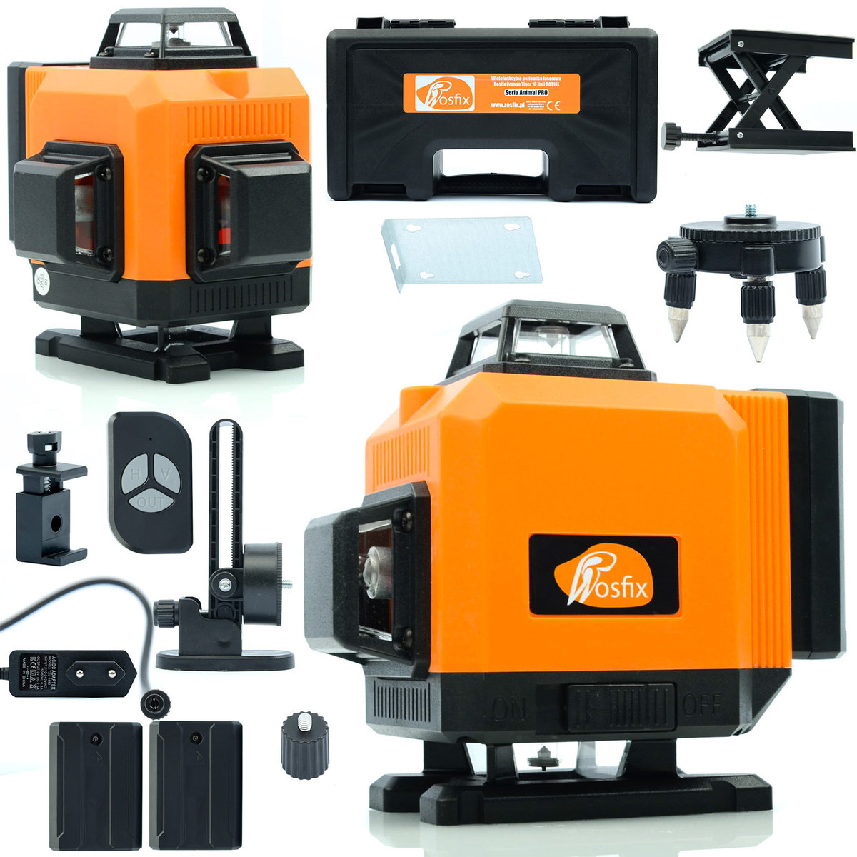 Poziomica laserowa Rosfix Orange Tiger 16 linii ROT16L w walizce z zestawem + Tyczka / statyw 350cm do poziomicy laserowej Rosfix