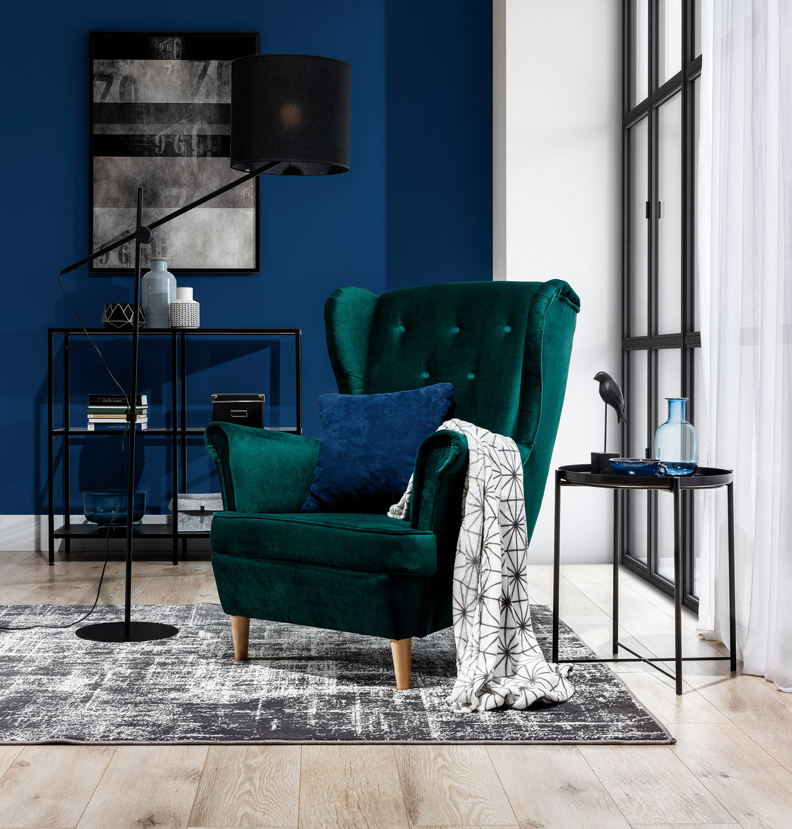 Elegancki fotel Aros 1F - Skandynawski styl, wygodne pikowane oparcie, - zielony