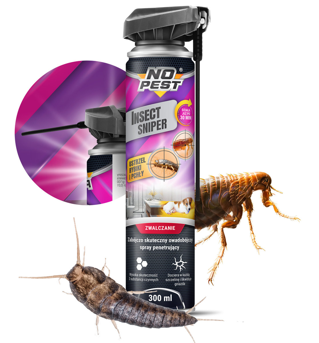 Aerozol NO PEST na Rybiki Cukrowe 300ml Insect Sniper Środek Preparat Spray Oprysk na Rybiki Srebrzyki Pchły Pluskwy Prusaki