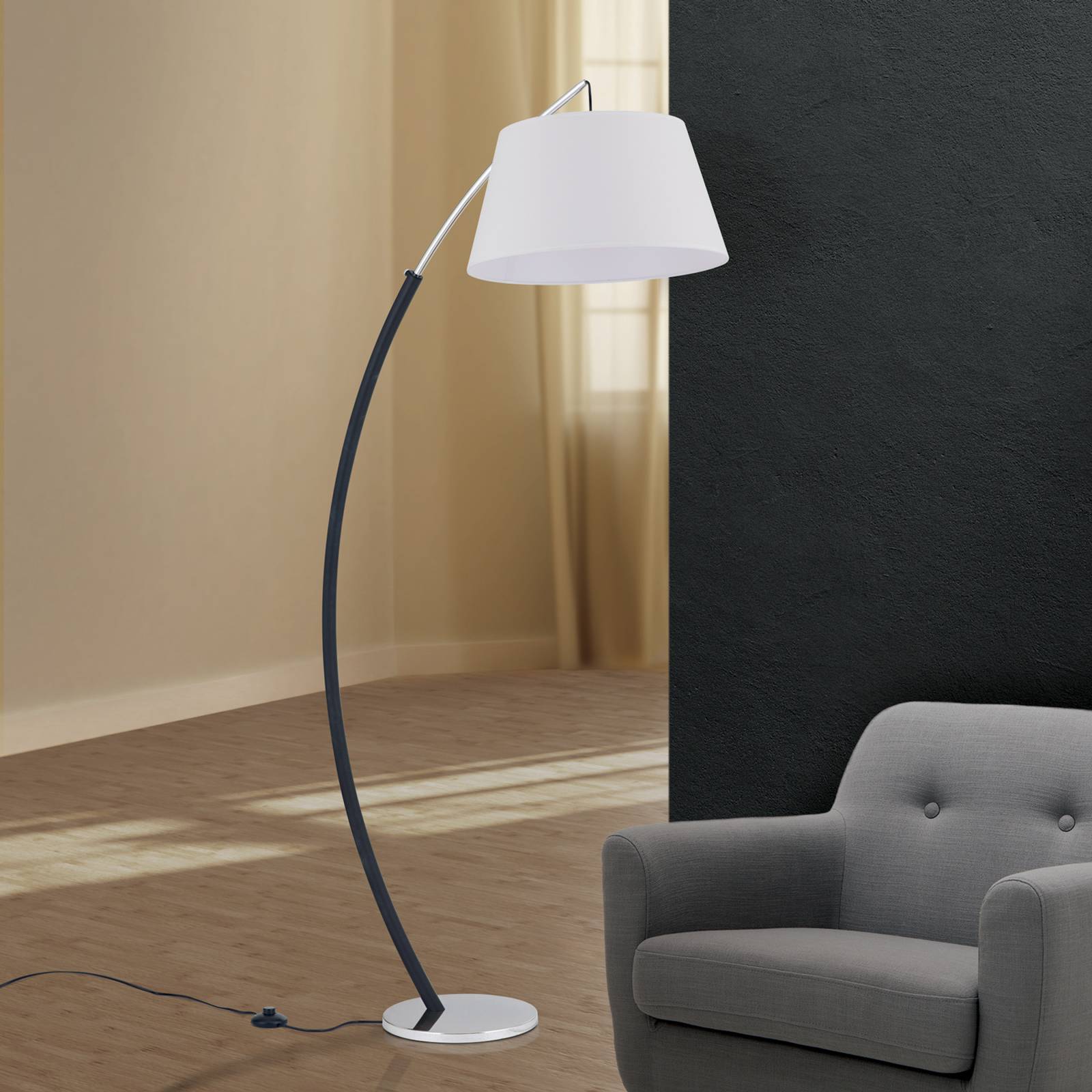 ORION Lampa łukowa Philipp klosz z tkaniny chrom/czarny