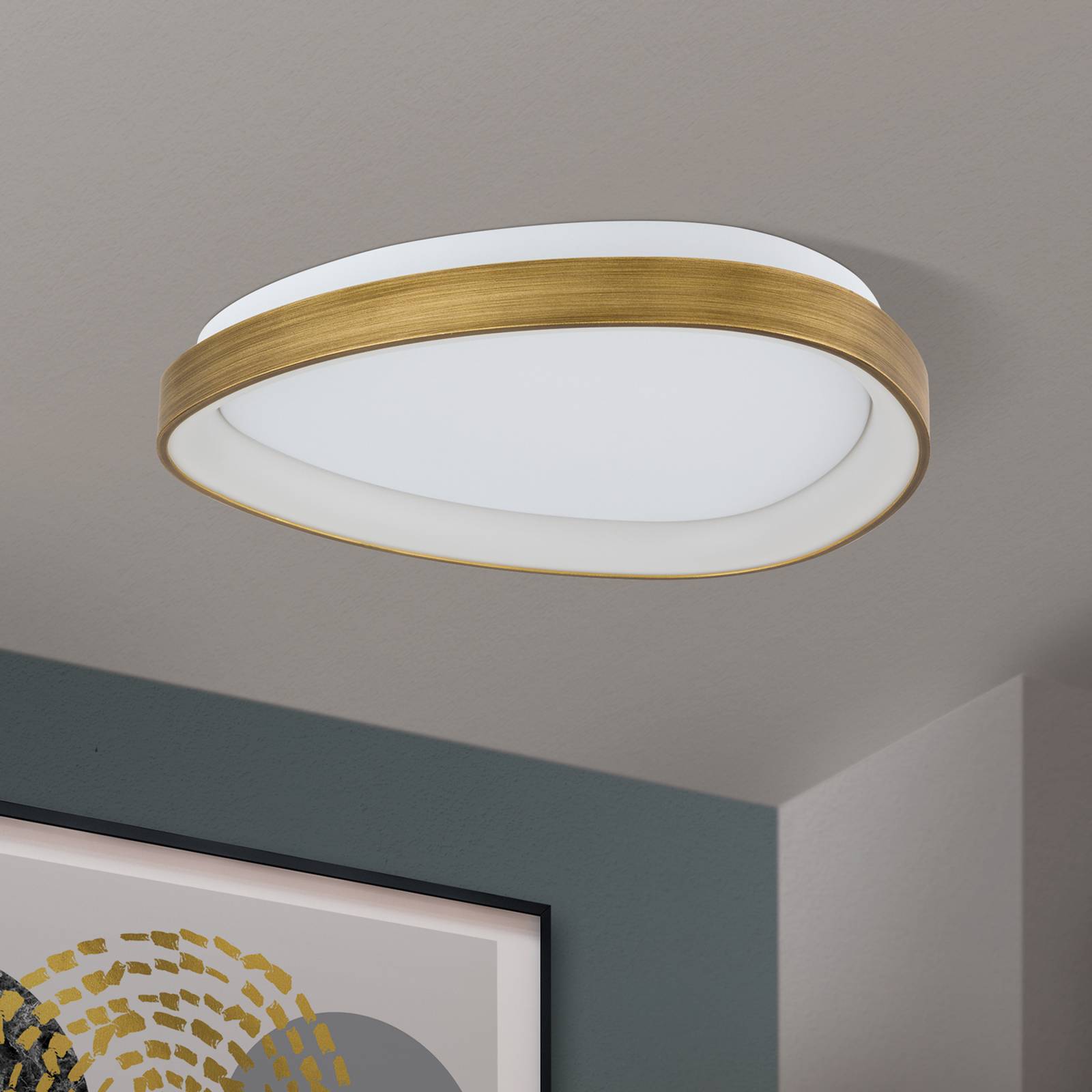 ORION Lampa sufitowa LED Charlie, Ø 45 cm, opalowa biel, kolor antyczny mosiądz