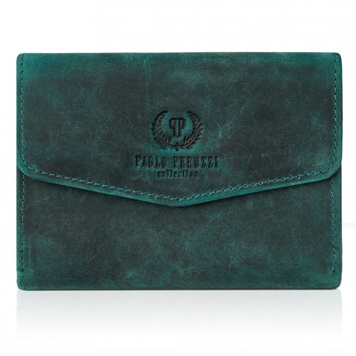 Portfel damski skórzany zielony vintage Rfid Paolo Peruzzi