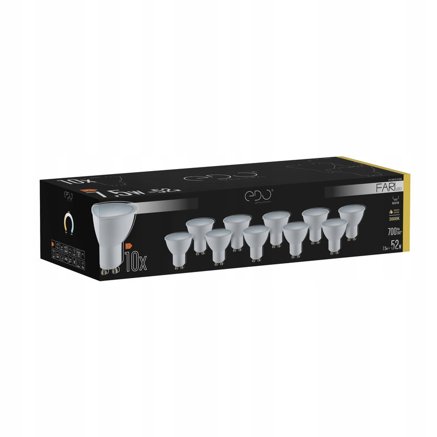 Zestaw 10x żarówka FARI LED GU10 7,5W 3000K ciepła WW 700lm 120st Edo Solutions
