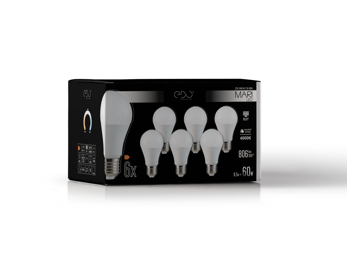 Zestaw 6x żarówka MARI LED E27 8,5W 4000K neutralna NW 806lm Edo Solutions