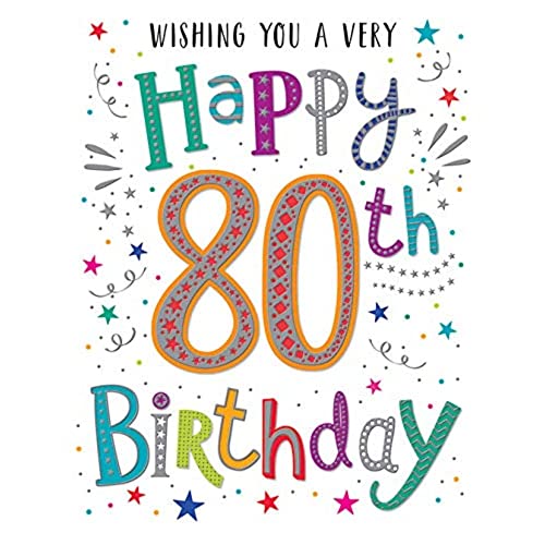 Modern Milestone Age kartka urodzinowa 80. - Regal Publishing, pomarańczowa|szary|różowa|zielona, 20 x 15 cm