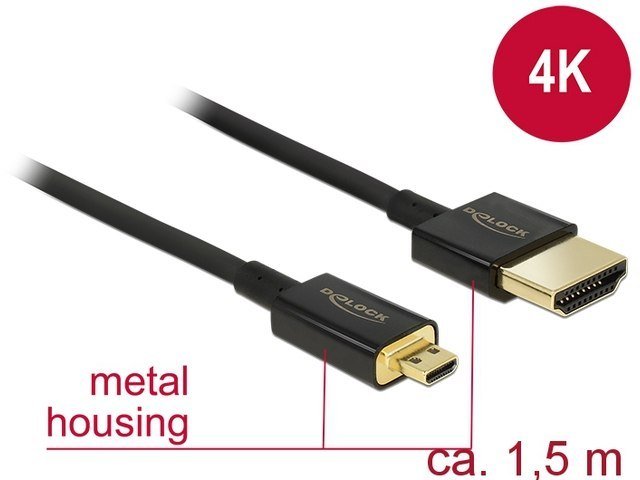 KABEL HDMI(M)->HDMI MICRO(M) 1.5M 4K 60HZ 3D CZARNY SLIM PREMIUM DELOCK em