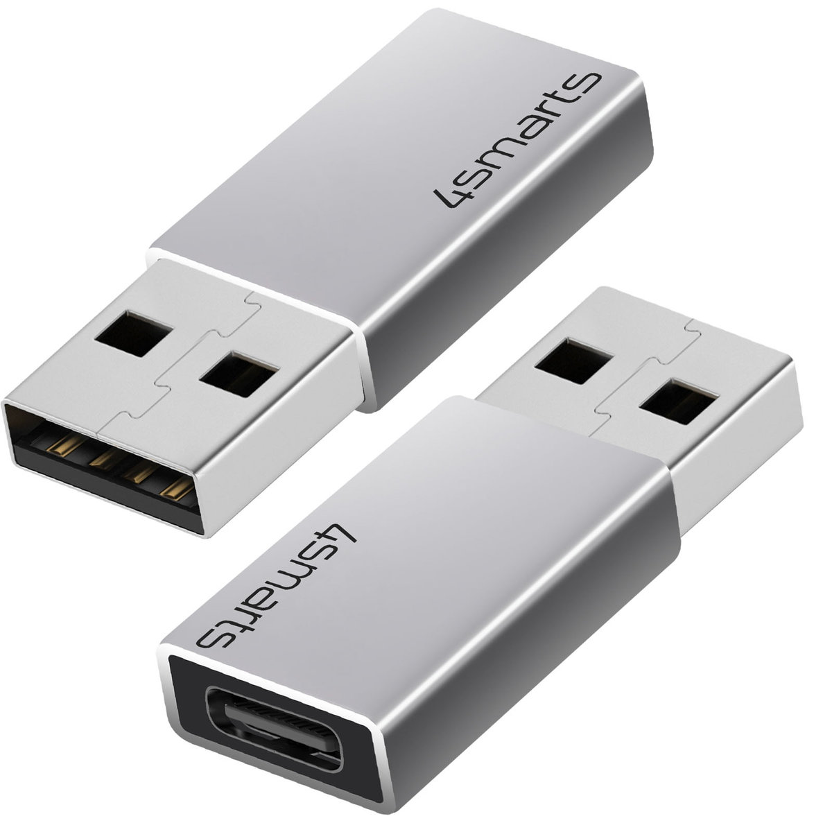 4smarts Adapter USB na USB C, ladowanie i przesylanie 5 GB/s, 2 sztuki — srebrny
