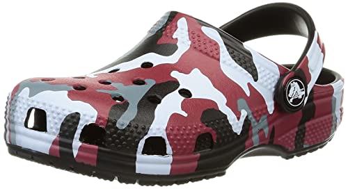 Crocs Classic Camo Kids Clog 207594, Kapcie Unisex-Dla dzieci i młodzieży, Czarny czerwony, 29 EU