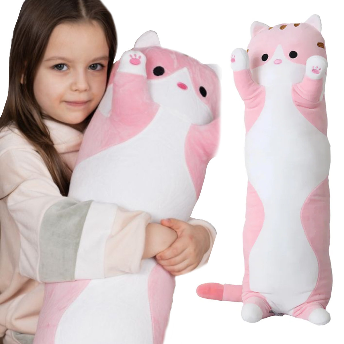 Długi Kotek Maskotka Pluszak Poduszka Kot 70Cm