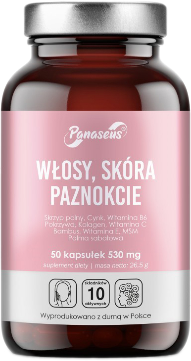 Panaseus Włosy Skóra Paznokcie 50 kapsułek 530 mg (5904194062620)