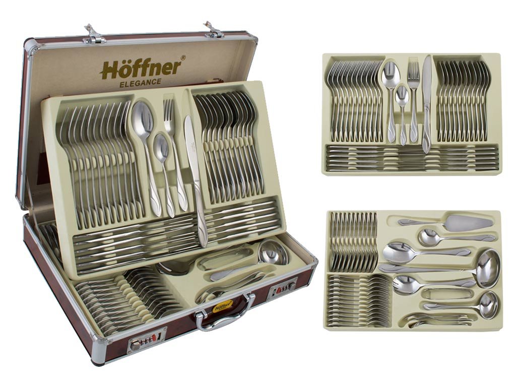 Hoffner Sztućce w walizce HF 7207 satyna 72 elementy zestaw widelce łyżki HF 2660 7207 6225 7330
