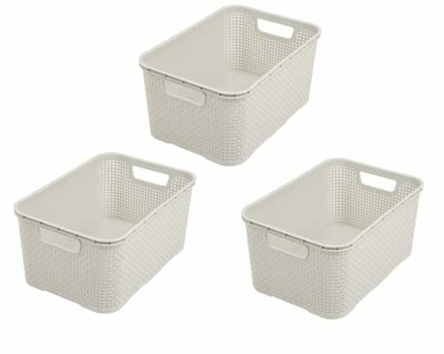 Branq - Home Essential Kosz Z Tworzywa Sztucznego W Stylu Rattanowym, Zestaw 3 Sztuk, Rozmiar M 10 L, Pp, Kremowy, 10 L, 3