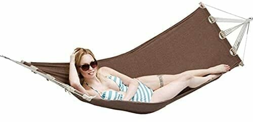 Amanka Hamak Ogrodowy Z Drążkiem 190 X 80 Cm – Hamak Ogrodowy Z Drążkiem Do 100 Kg – Leżak Wiszący Brązowy