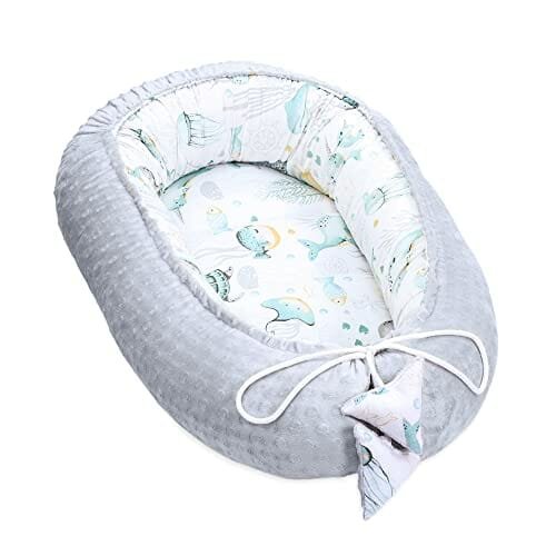 Ciepłe Kokon Niemowlęcy 90X50 Cm - Kokon Przytulanki Kokon Noworodka Zima/Jesień Kokon Babynest Zwierzęta Wodne Jasnoszary