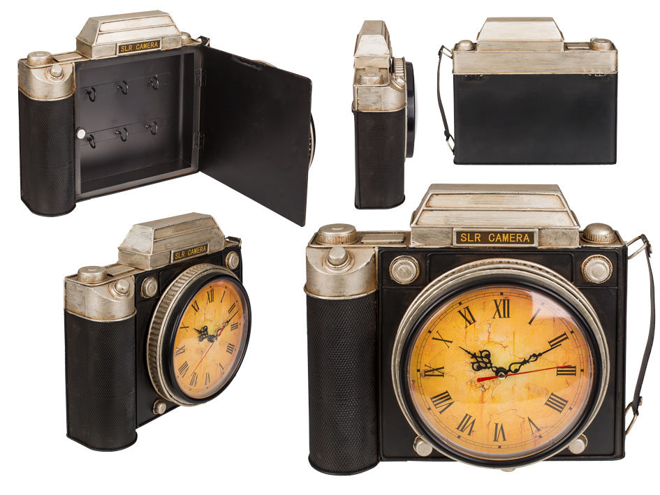 Skrzynka na klucze z zegarem, metalowa