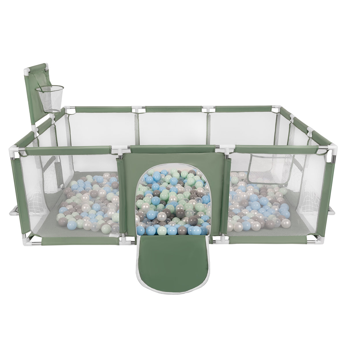 Selonis Boisko BO-100X z piłeczkami 6cm zielony: perła-szary-transparent-babyblue-mięta 180x122x62/200piłek Zabawka kojec