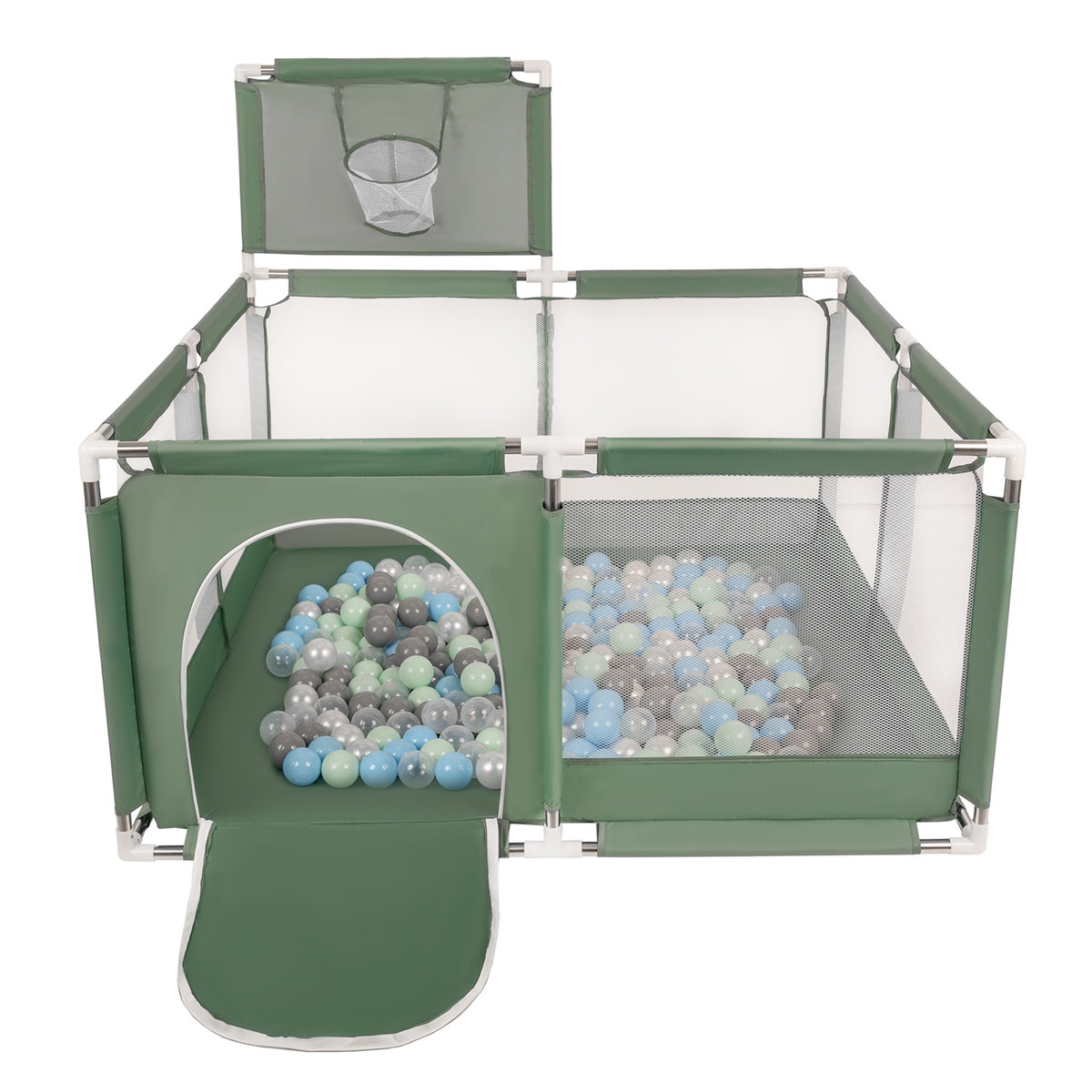 Selonis Boisko KK-100X z piłeczkami 6cm zielony: perła-szary-transparent-babyblue-mięta 125x125x105/900piłek Zabawka kojec