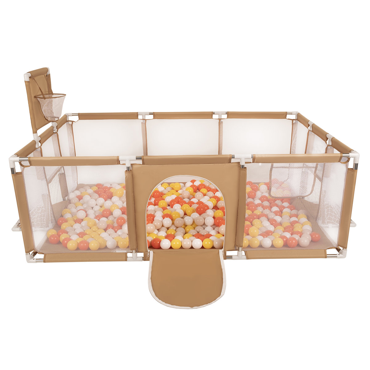 Selonis Boisko BO-100X z piłeczkami 6cm beżowy: żółty-pomarańcz-pastelowy beż-biały 180x122x62/400piłek Zabawka kojec