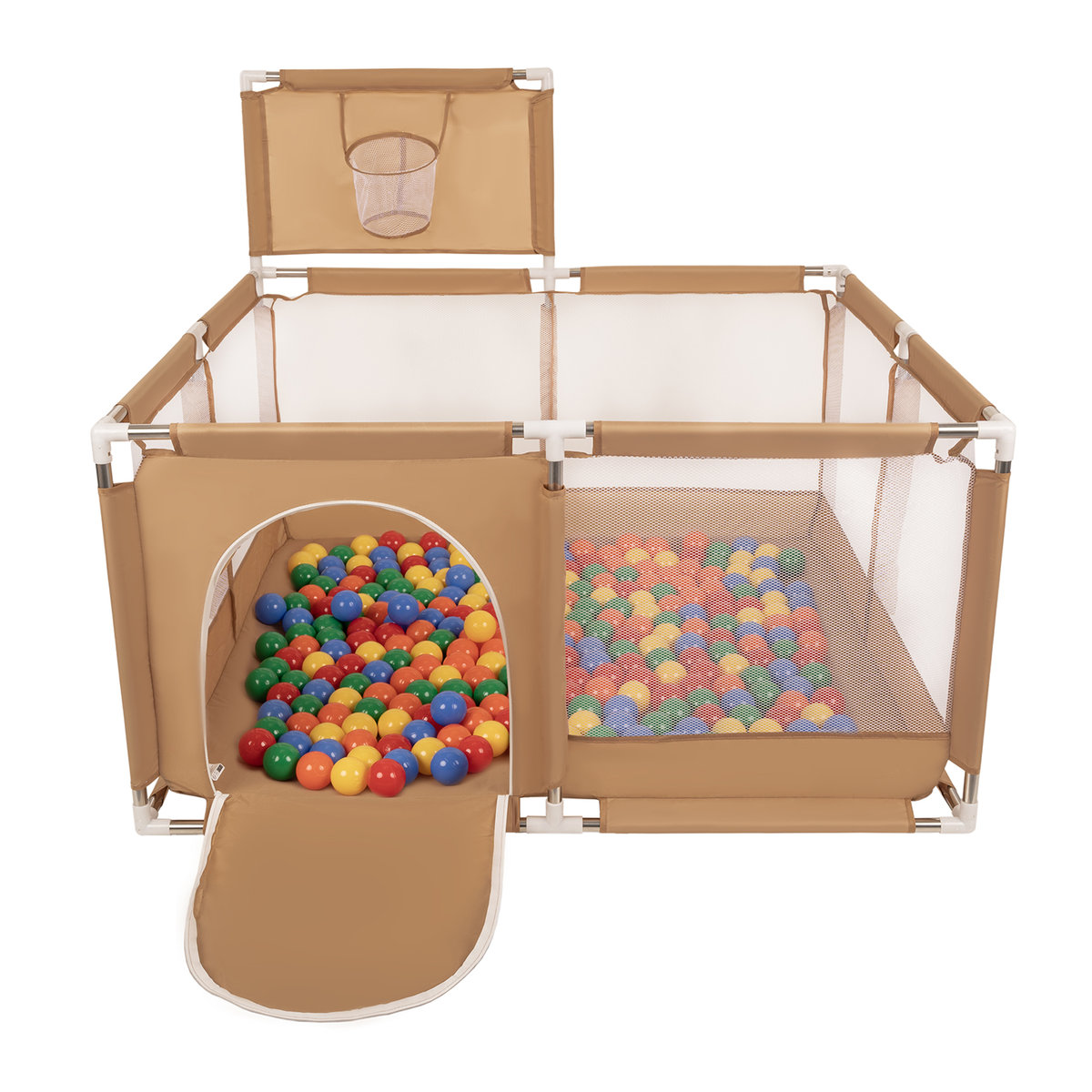 Selonis Boisko KK-100X z piłeczkami 6cm beżowy: żółty-zielony-niebieski-czerwony-pomarańcz 125x125x105/200piłek Zabawka kojec