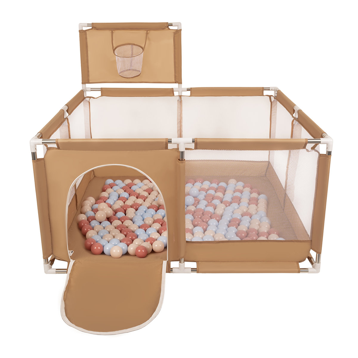 Selonis Boisko KK-100X z piłeczkami 6cm beżowy: pastelowy beż-pastelowy niebieski-łososiowy 125x125x105/100piłek Zabawka kojec