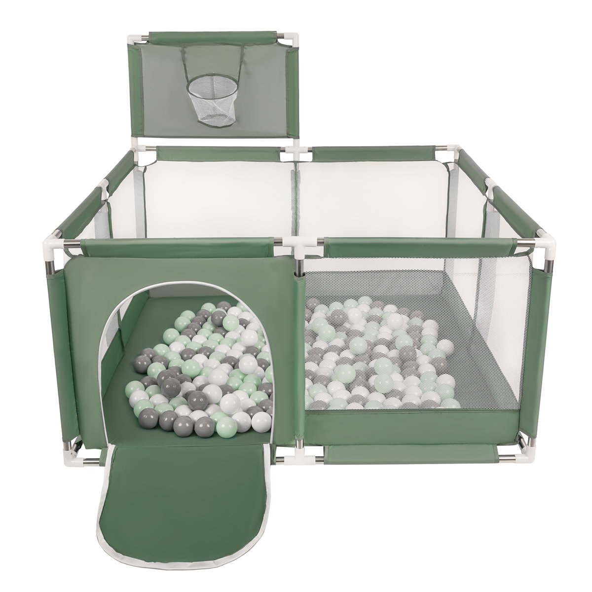 Selonis Boisko KK-100X z piłeczkami 6cm zielony: biały-szary-mięta 125x125x105/200piłek Zabawka kojec