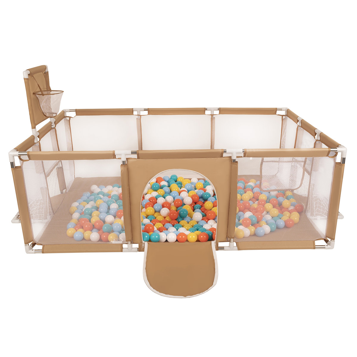 Selonis Boisko BO-100X z piłeczkami 6cm beżowy: biały-żółty-pomarańcz-babyblue-turkus 180x122x62/200piłek Zabawka kojec