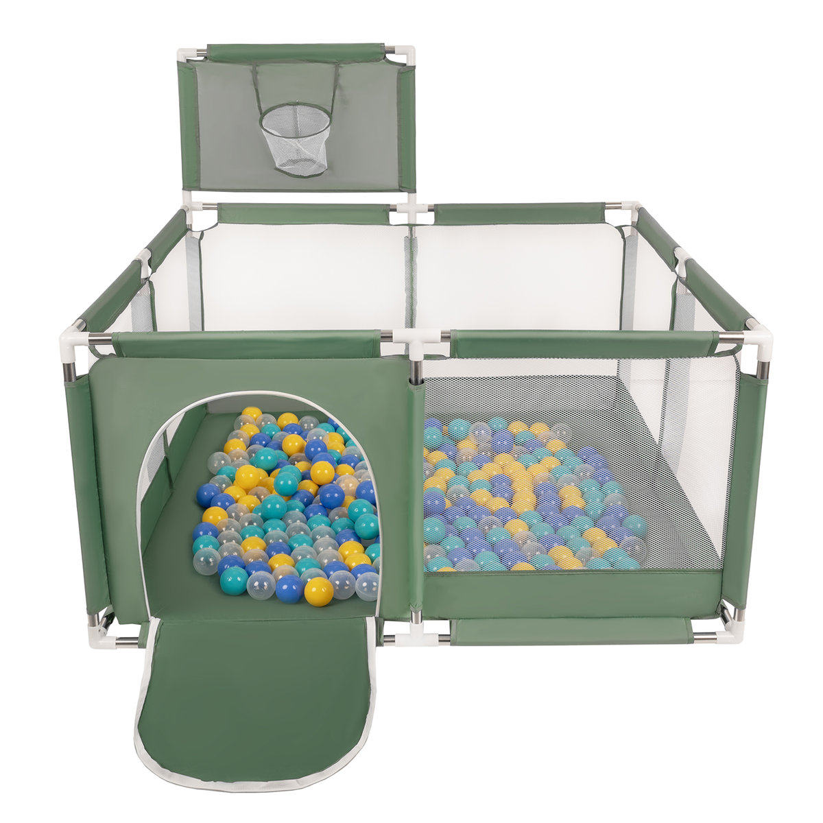 Selonis Boisko KK-100X z piłeczkami 6cm zielony: turkus-niebieski-żółty-transparent 125x125x105/400piłek Zabawka kojec