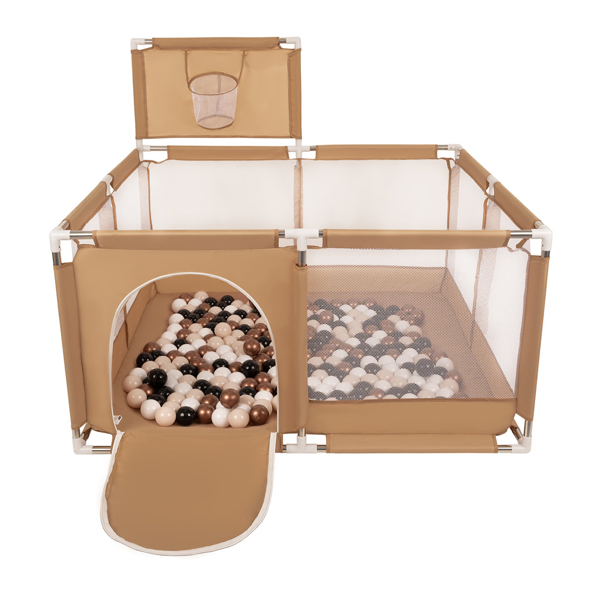 Selonis Boisko KK-100X z piłeczkami 6cm beżowy: pastelowy beż-miedziany-biały-czarny 125x125x105/200piłek Zabawka kojec