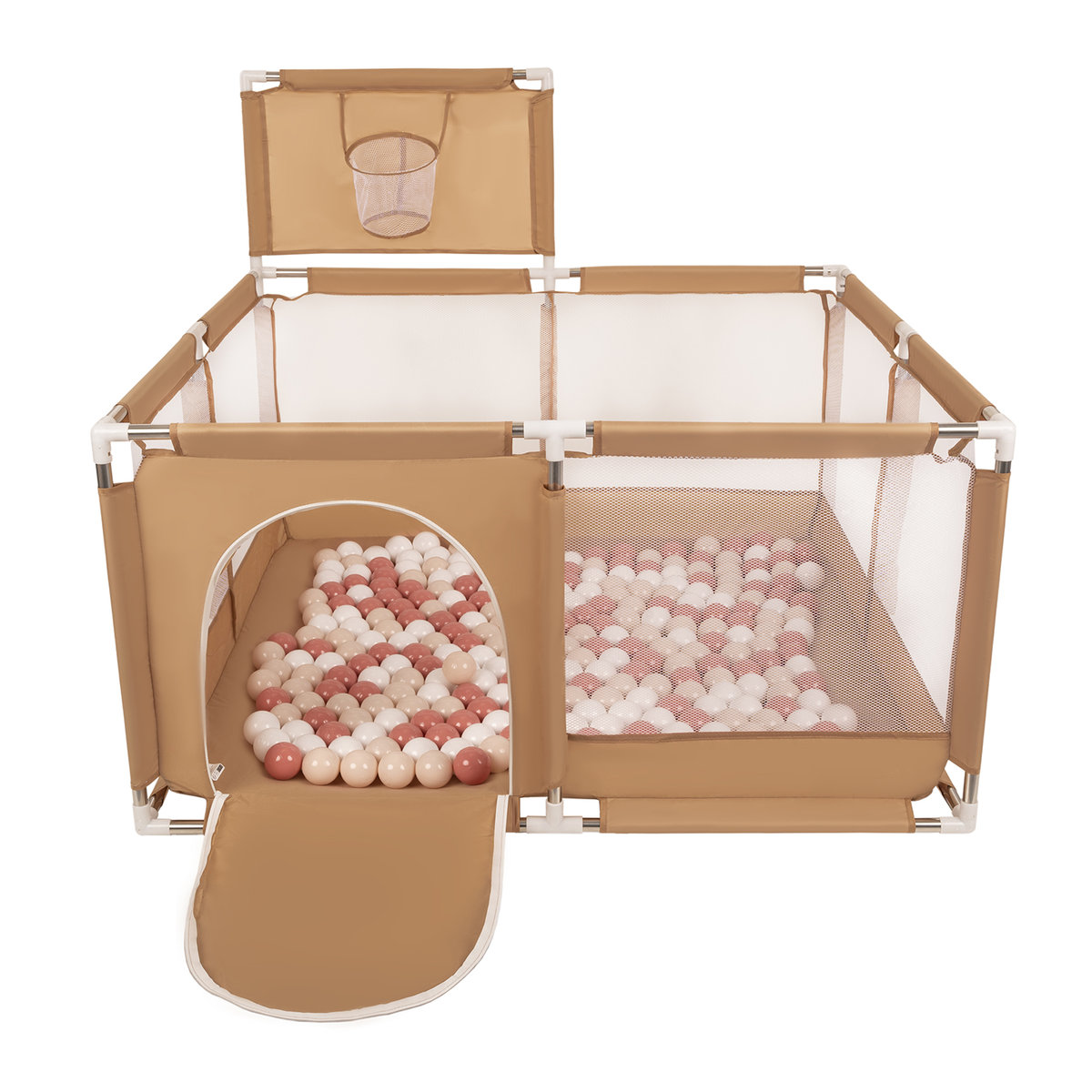 Selonis Boisko KK-100X z piłeczkami 6cm beżowy: pastelowy beż-łososiowy-biały 125x125x105/100piłek Zabawka kojec