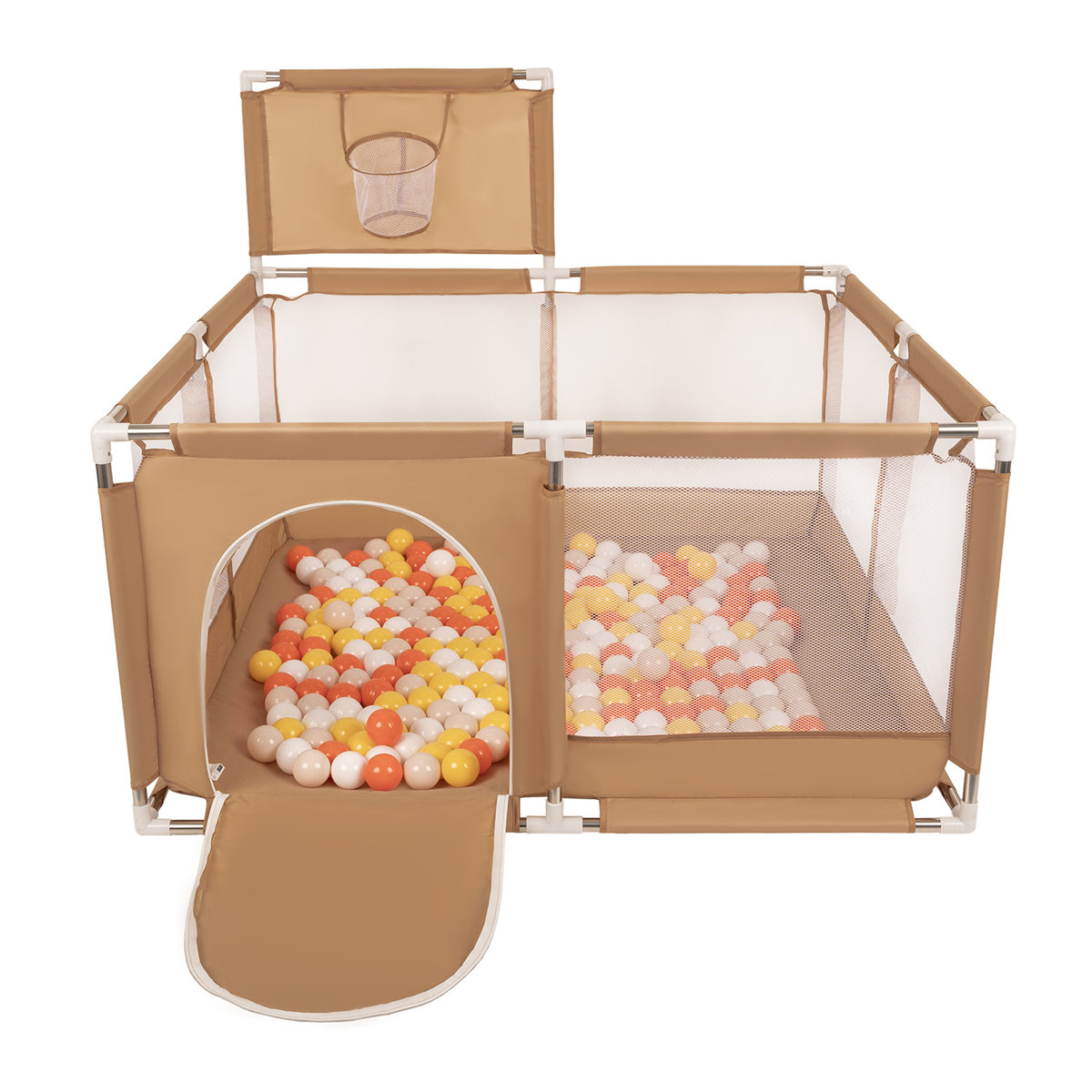 Selonis Boisko KK-100X z piłeczkami 6cm beżowy: żółty-pomarańcz-pastelowy beż-biały 125x125x105/100piłek Zabawka kojec
