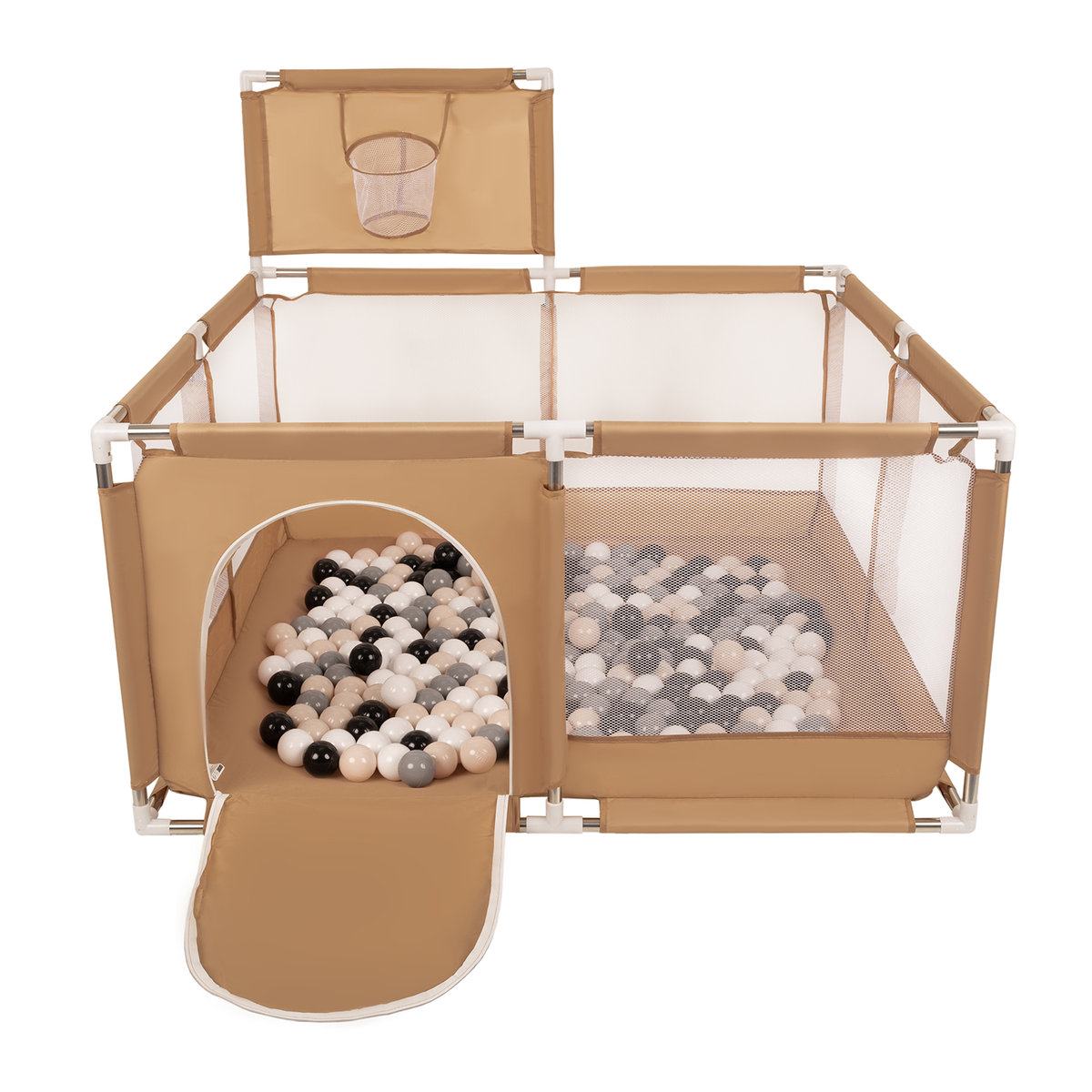 Selonis Boisko KK-100X z piłeczkami 6cm beżowy: pastelowy beż-szary-biały-czarny 125x125x105/200piłek Zabawka kojec