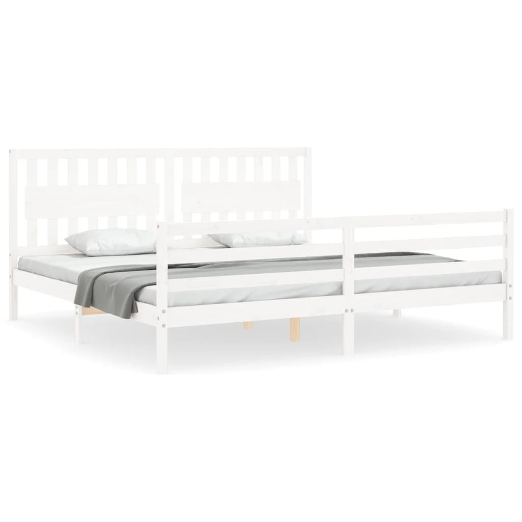 Фото - Ліжко VidaXL Rama łóżka z wezgłowiem, biała, 200x200 cm, lite drewno Lumarko! 