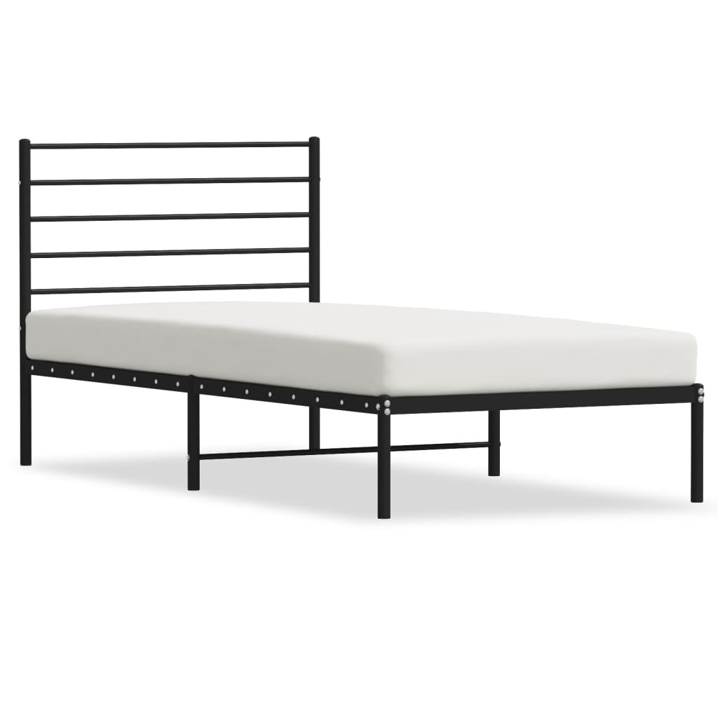 Metalowa rama łóżka z wezgłowiem, czarna, 75x190 c