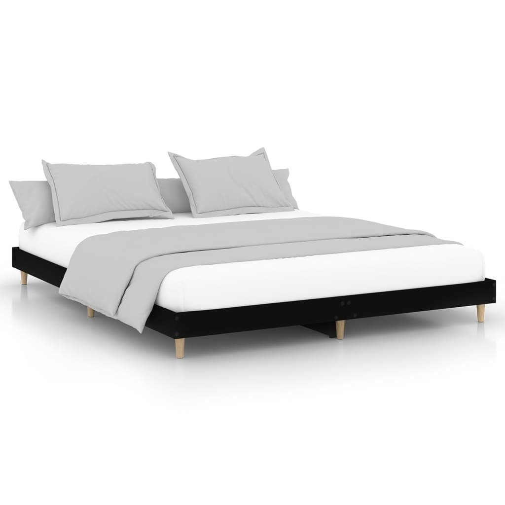 Rama łóżka, czarna, 180x200 cm, materiał drewnopoc