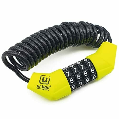 Urban Unisex's Ur446 Kask Kłódka Motocykl Rower Skuter Zamek Zwijany Kabel Stalowy Z Kodem Kombinacyjnym Ø4, 150 Cm Lekki Antykradzieżowy Rower Mini..