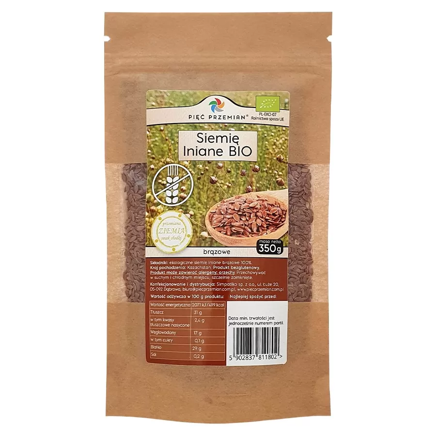 Siemię lniane brązowe Pięć Przemian BIO, 350 g